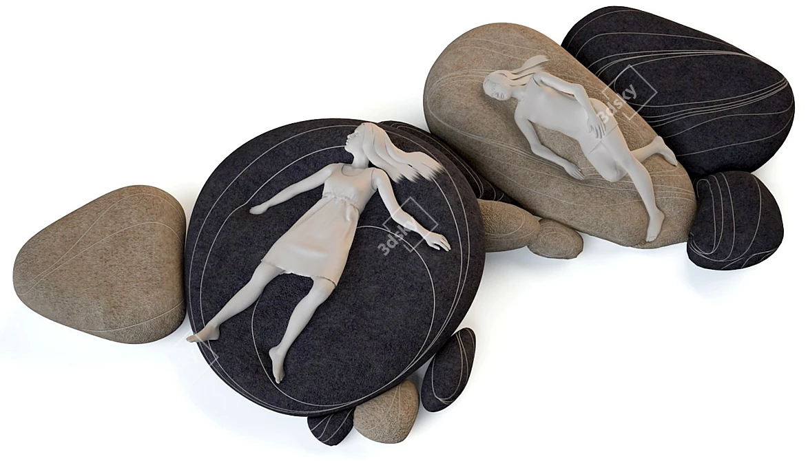 Stylish Stone Floor Cushions 3D model image 2