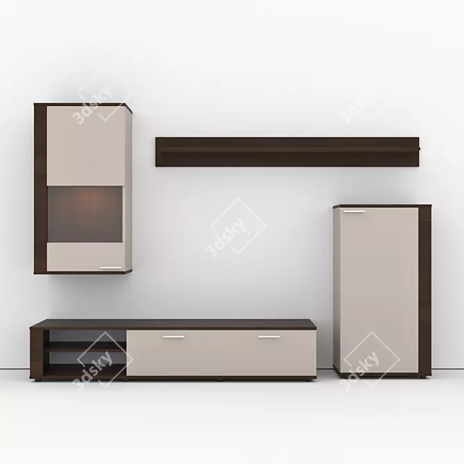 Zegen Ternie: Modular TV System in Glossy Chocolate Wood Finish 3D model image 1