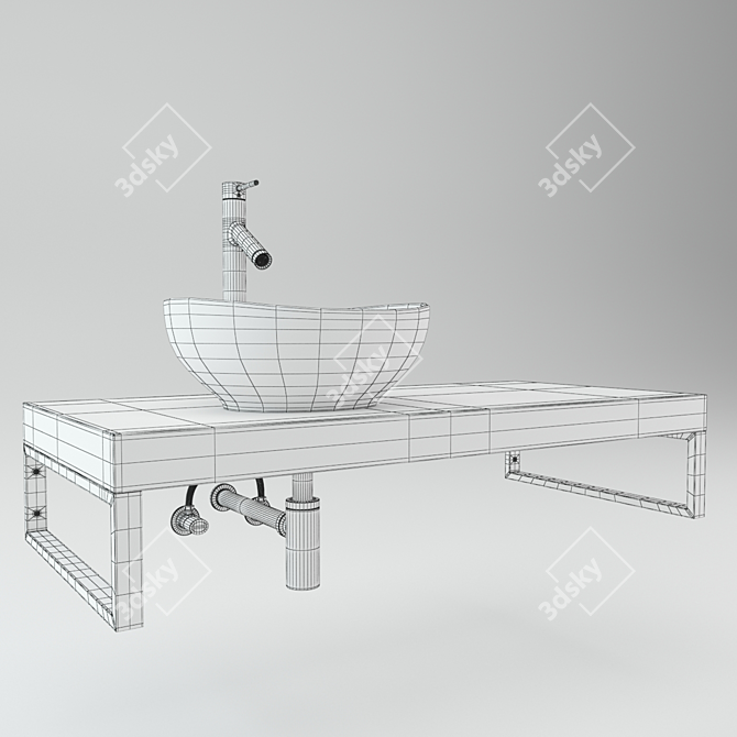 Wooden Plate Washbasin 3D model image 3