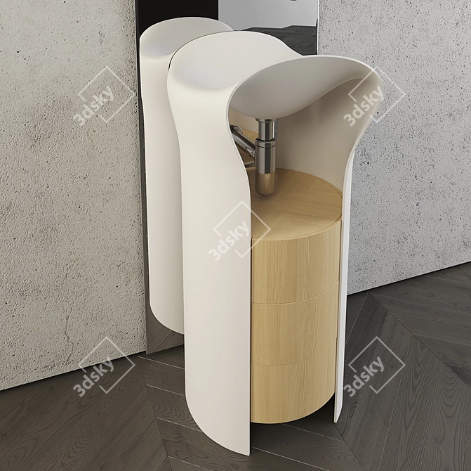 Modern Acrylic Stone Washbasin with Storage Drawers 3D model image 1