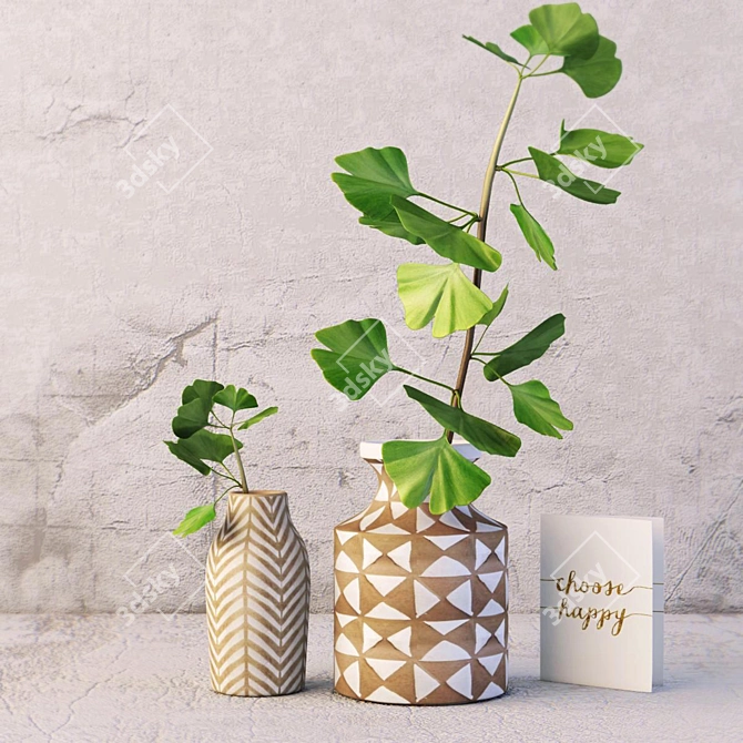 Elegant Kolya Vase with Gingo Branch 3D model image 1