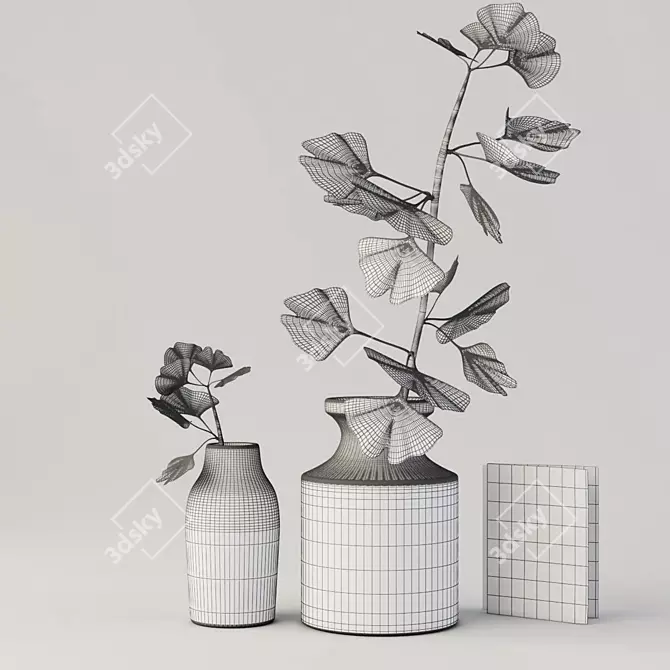 Elegant Kolya Vase with Gingo Branch 3D model image 2