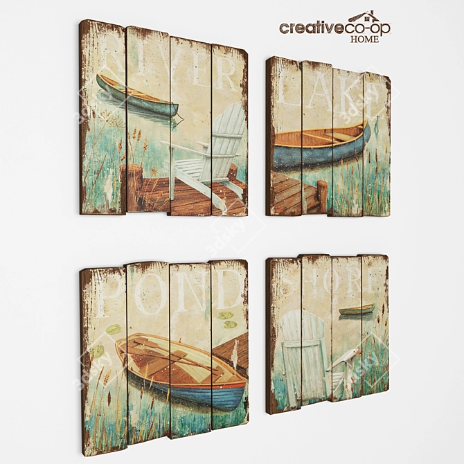 Wooden Panel Set - 4 Designs 3D model image 1