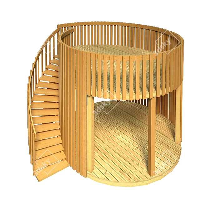 Two-Story Wooden Gazebo: Spacious, Round Design 3D model image 1