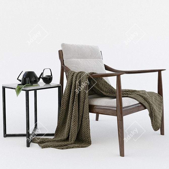 Scandi Style Chair with Tea Set 3D model image 1