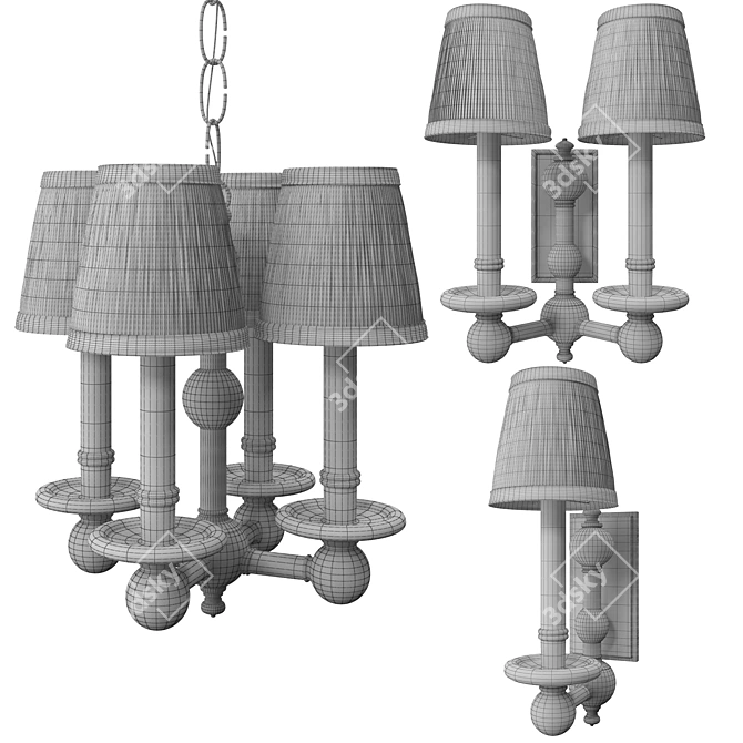 Elegant Brass Pimlico Lighting Set 3D model image 2