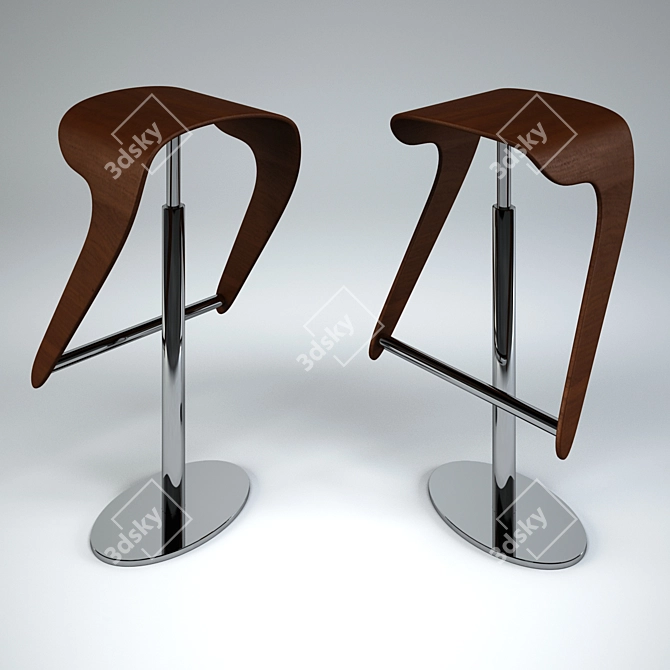 Chic Wood and Chrome Bar Stool 3D model image 1