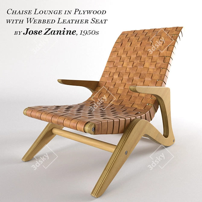 Midcentury Jose Zanine Chaise: Plywood & Leather 3D model image 1