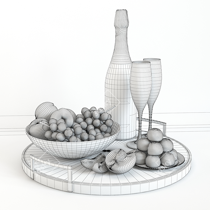 Sparkling Champagne and Fruity Delights 3D model image 3