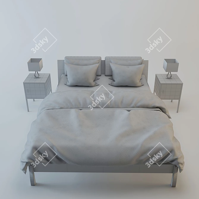 Stylish Stockholm Bed & Nightstands 3D model image 2