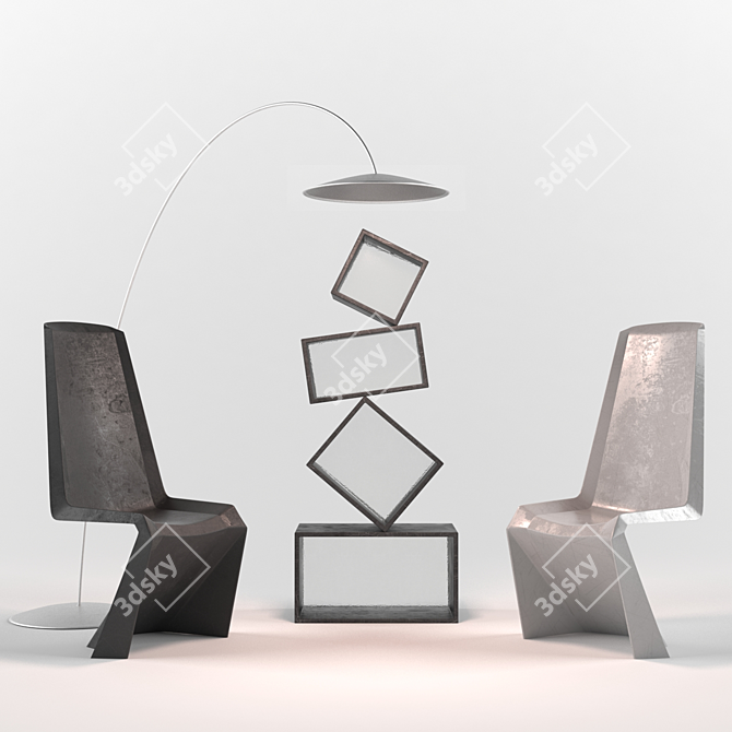 Modern Monochrome Chair Set 3D model image 1