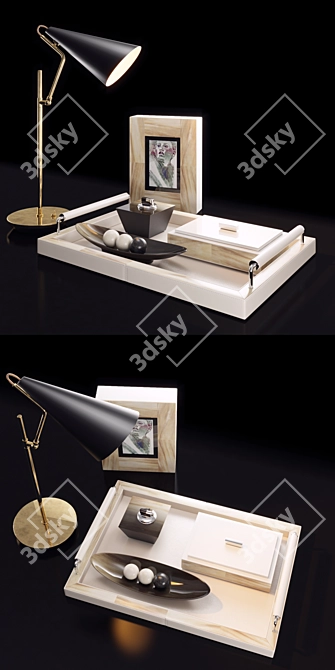 Elegant Decor Set: Desk Lamp, Horn Tray 3D model image 2