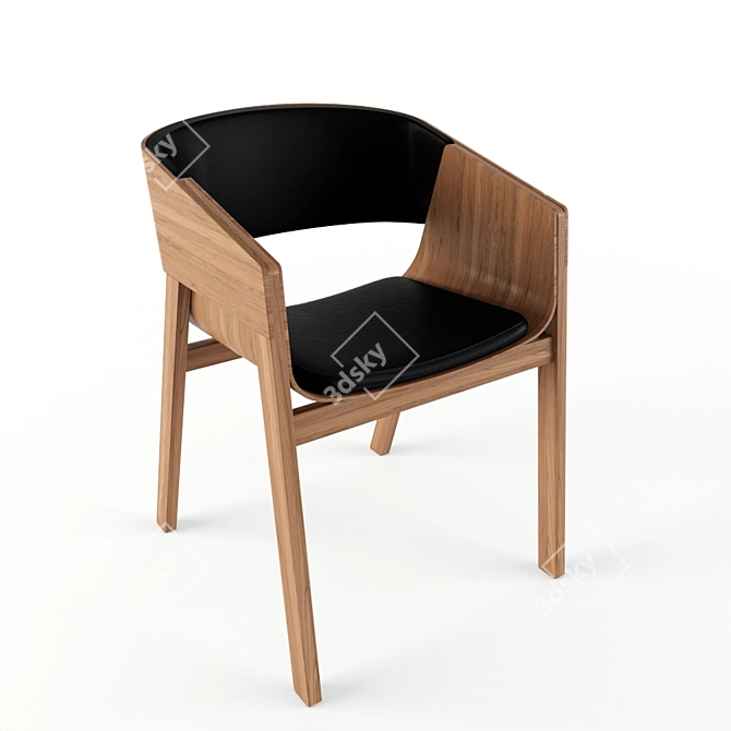 Modern Wood and Leather Chair 3D model image 1