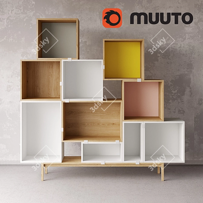 Modifiable Muuto Stacked Mobile Shelves & Drawers 3D model image 2