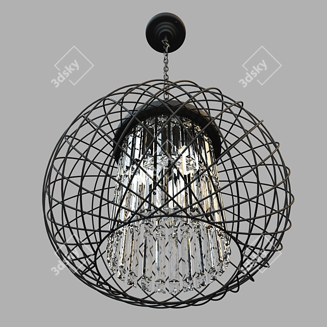 Elegant Black Crystal Pendant Chandelier 3D model image 2