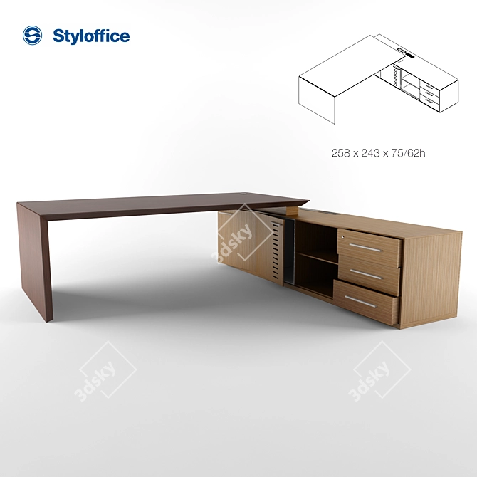 Italian Office Desk with Storage 3D model image 1