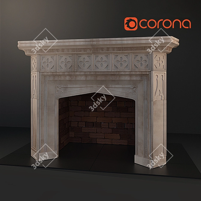 English Gothic Stone Fireplace: Exquisite Elegance 3D model image 1