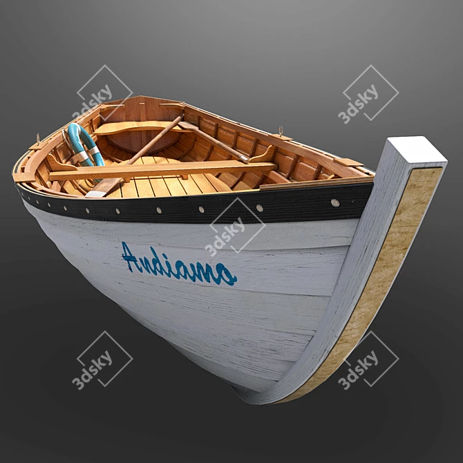 Vintage Wooden Boat 3D model image 3