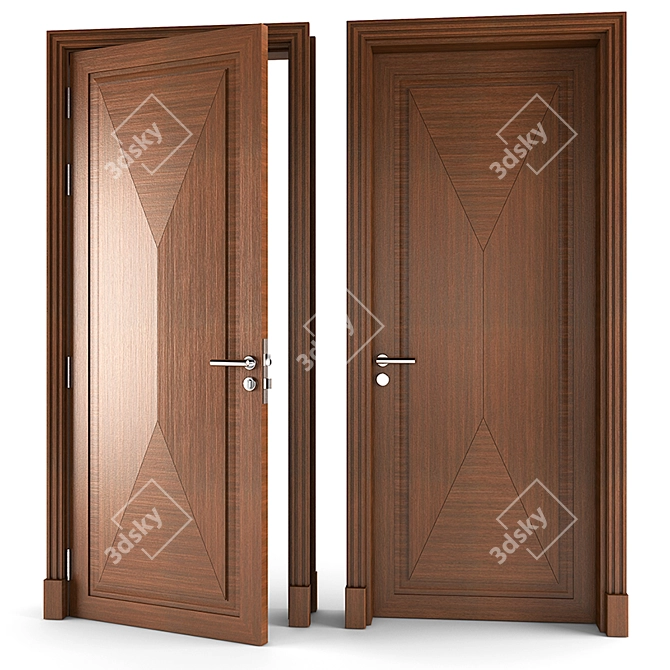 Contemporary Wooden Door: Decorative Panel Design 3D model image 1