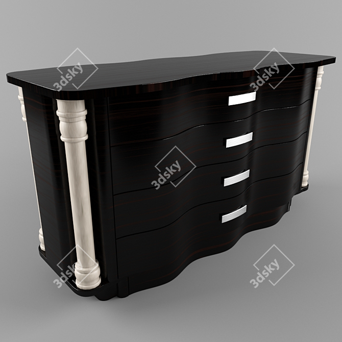 Black Wood Chest with White Oak Columns & Chrome Handles 3D model image 1