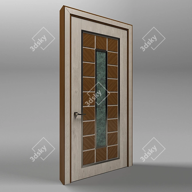 Sophisticated Brown Wood and Green Marble Door 3D model image 1