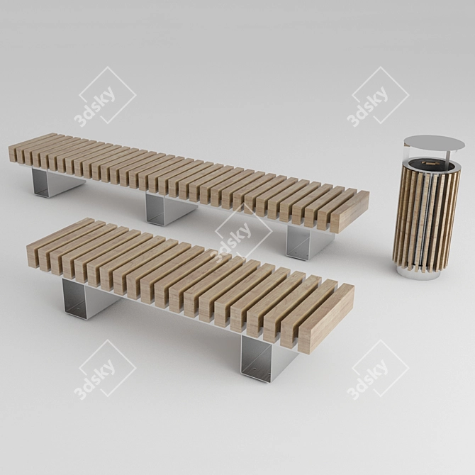 MAF Market Bench & Urn Set 3D model image 1