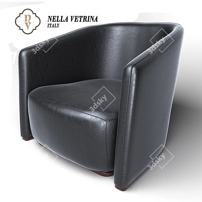 Elegant Black Leather Armchair 3D model image 1