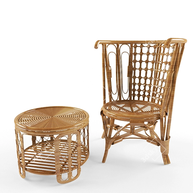 Cane Combo: Stylish Chair & Table 3D model image 1