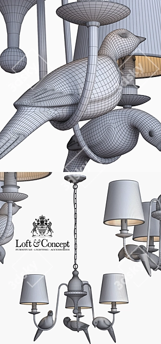 Norman Bird Chandelier - Elegant 3-Light Suspension 3D model image 3