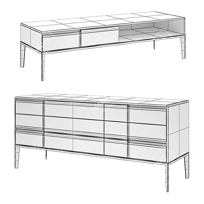 Natuzzi Mondrian Pedestals & Dresser 3D model image 2