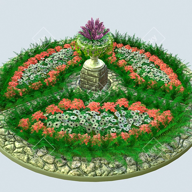 Round Stone Flowerbed with Center Vase (7000 mm Diameter) 3D model image 1