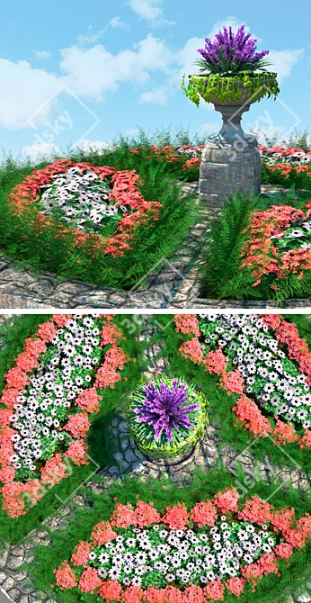 Round Stone Flowerbed with Center Vase (7000 mm Diameter) 3D model image 2