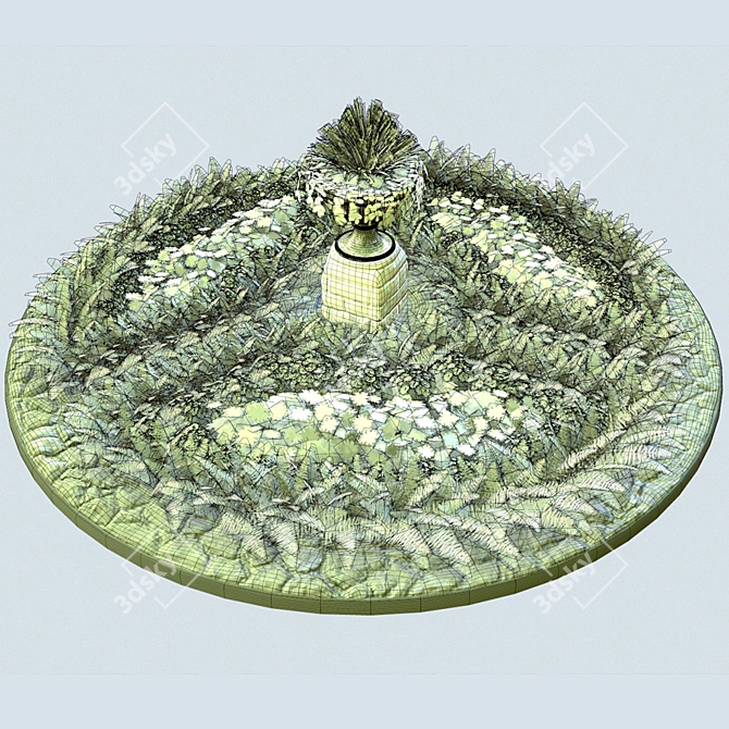 Round Stone Flowerbed with Center Vase (7000 mm Diameter) 3D model image 3