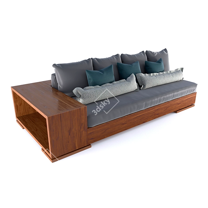 Title: Exotic Wood Dual Shelf Sofa 3D model image 1