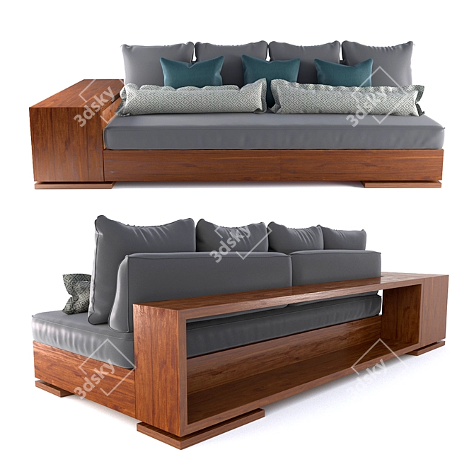 Title: Exotic Wood Dual Shelf Sofa 3D model image 2