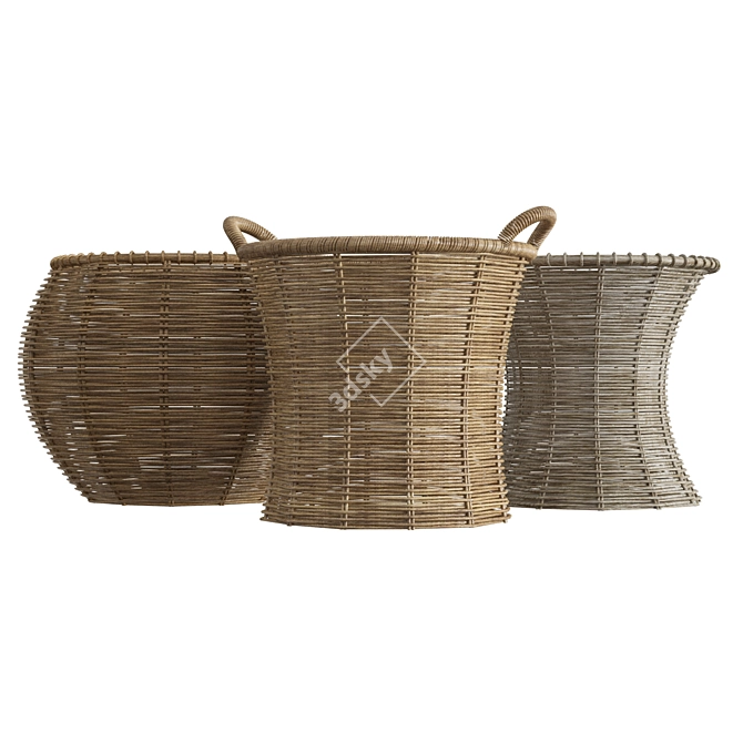 Versatile Rattan Baskets: 3 Designs 3D model image 3