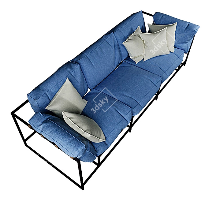 Loft-Style Blue Metal Frame Sofa 3D model image 1