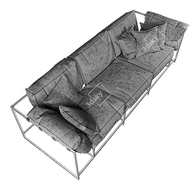 Loft-Style Blue Metal Frame Sofa 3D model image 3