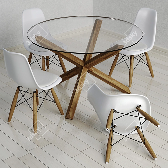 Modern Glass Dining Set: "Saskia" Table & "Eiffel" Chairs 3D model image 1