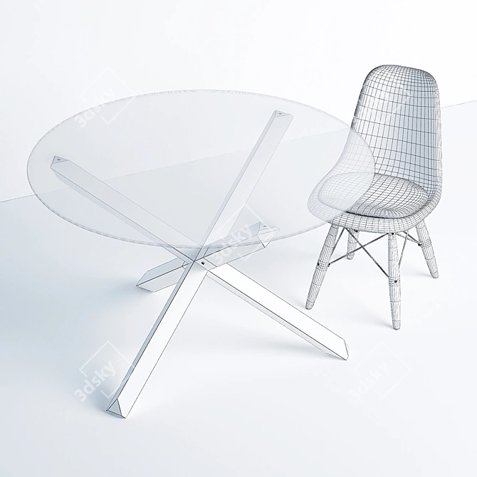 Modern Glass Dining Set: "Saskia" Table & "Eiffel" Chairs 3D model image 3