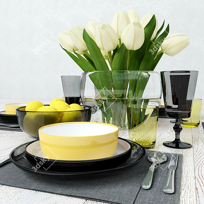 Tulip Bouquet Table Setting 3D model image 1