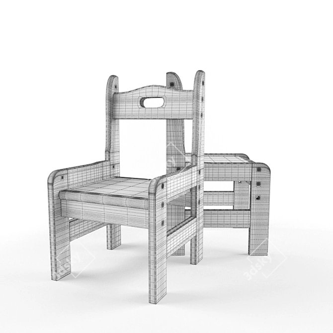 Adjustable Solid Wood Children's Chair 3D model image 3