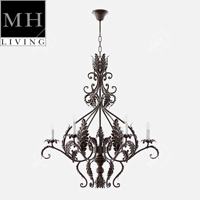 New Renaissance Chandelier - Black Metal, 6 Lights, 68x68x78cm 3D model image 1