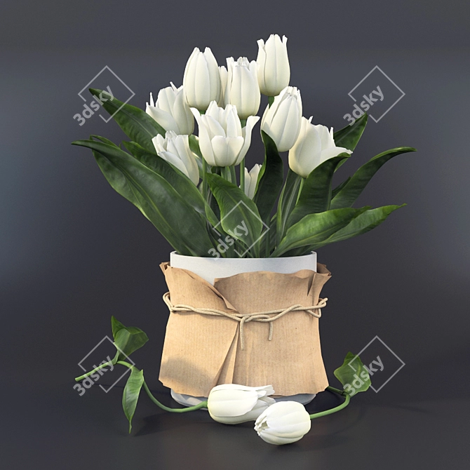 Elegant White Tulips in Vase 3D model image 1