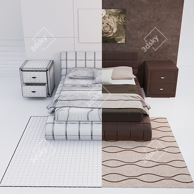 Nuvola 1 Bed & ORMA Soft 2 Nightstands 3D model image 2