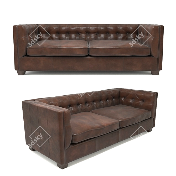 Vintage Brown Leather Chesterfield Sofa 3D model image 1