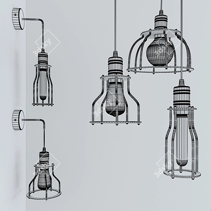 Modern Hanging Lamps and Sconces Set 3D model image 2