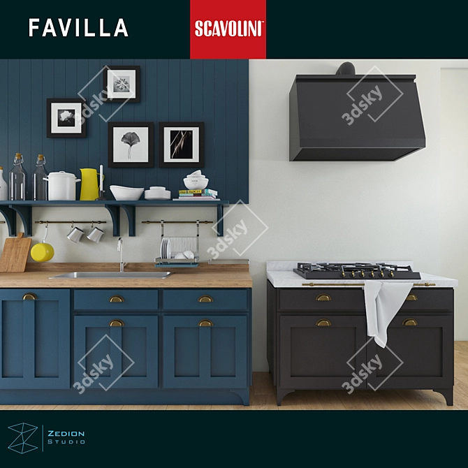 Stylish Favilla Scavolini Kitchen 3D model image 2