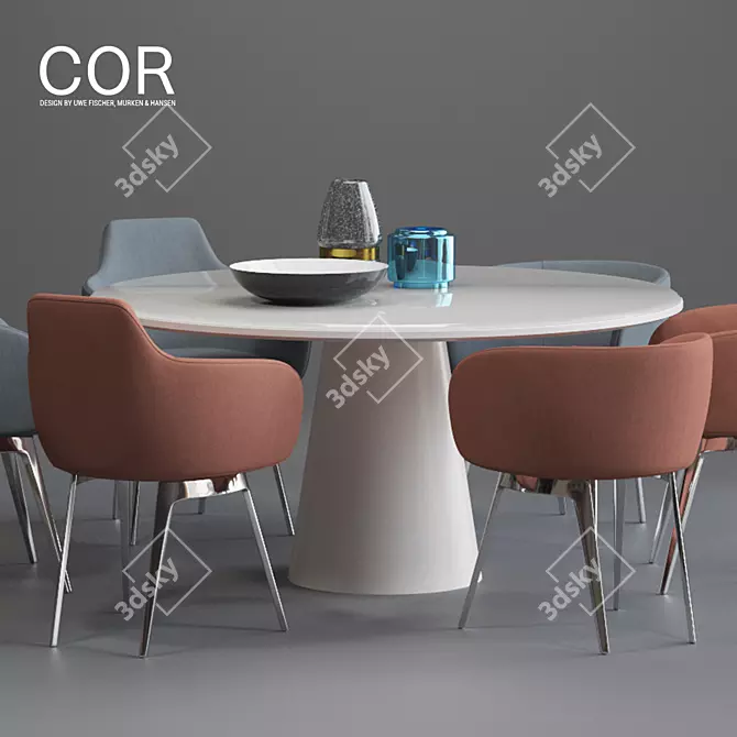 Modern Roc Chair and Conic Table Set 3D model image 1