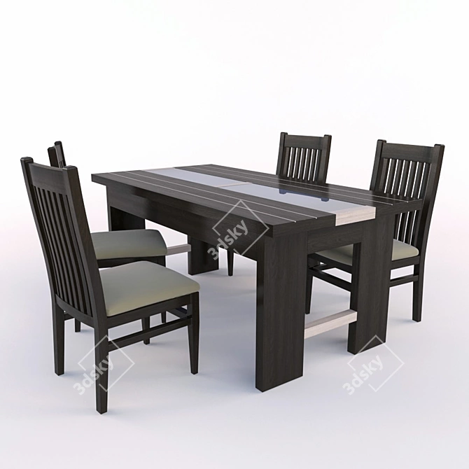 Elegant Dining Set: Table & Chairs 3D model image 1